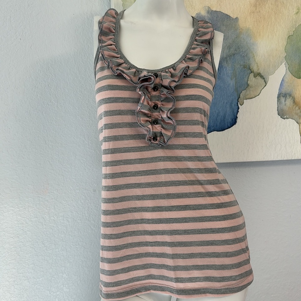 Womens Pink Gray Stripe Racerback Tank Top